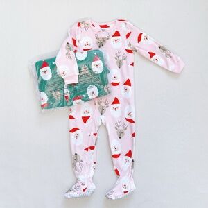 Carter's Fleece Santa Zip-up Long-Sleeve Footed Bodysuit 2-pc Set Pink Green 2T